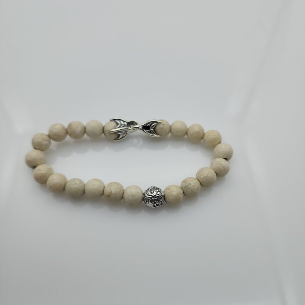 David Yurman 8mm Men's Bead Riverstone and Silver Wave Bracelet - Picture 3 of 5